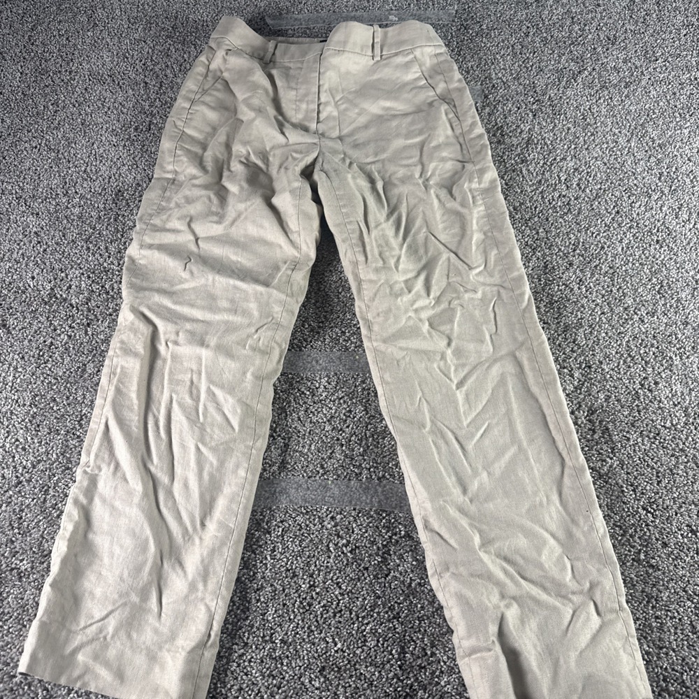 J.Crew Kallie Pant Size 2 Khaki Tan Straight Leg Linen Cotton Chino Trousers